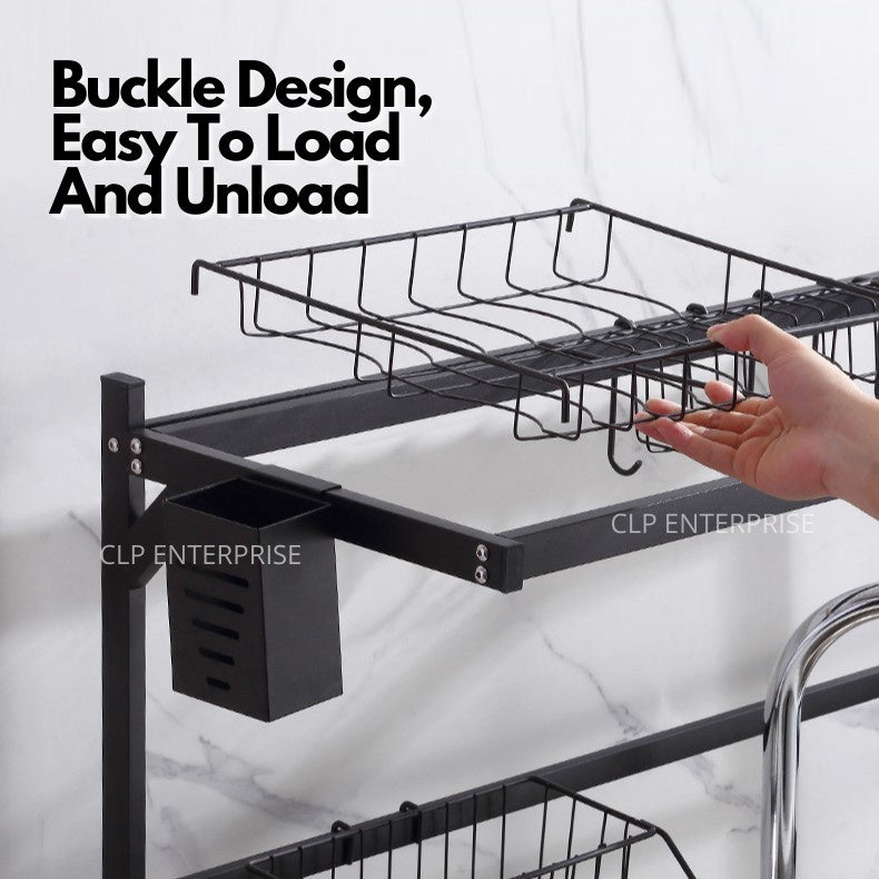 2 Size Powder Coated Stainless Steel Dish Drainer Kitchen Sink Rack Dish Rack Kitchen Basin Rack 85CM / 65CM