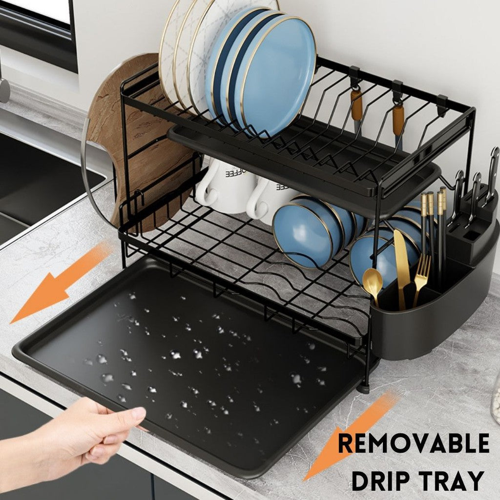 C&C PREMIUM 2 Tier Dish Rack Rak Pinggan Dish Drainer Stainless Steel Rak Pengering Pinggan Organizers