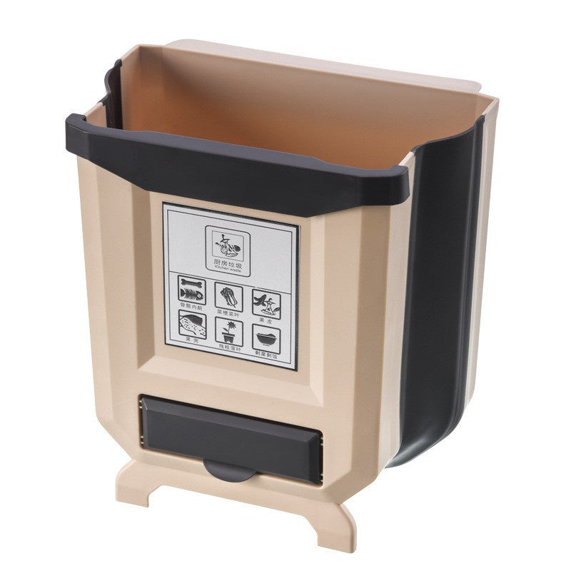 Foldable Kitchen Trash Dustbin Garbage Basket Rubbish Waste Collection Bin Car Rubbish Bucket Door Hanging Trash