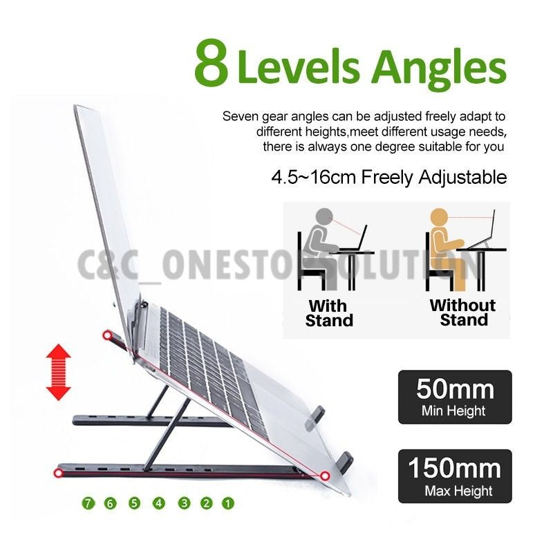 C&C Portable Laptop Stand Adjustable Foldable Laptop Holder Non-Slip Support Base Notebook Stand Healthy Posture