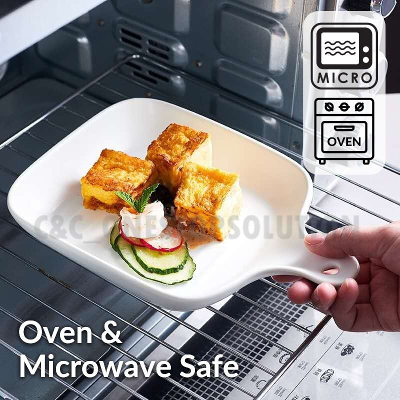 C&C Nordic Style Ceramic Plate With Handle Salad Pizza Pasta Roasted Vegetables Baked Oven Baking Plate