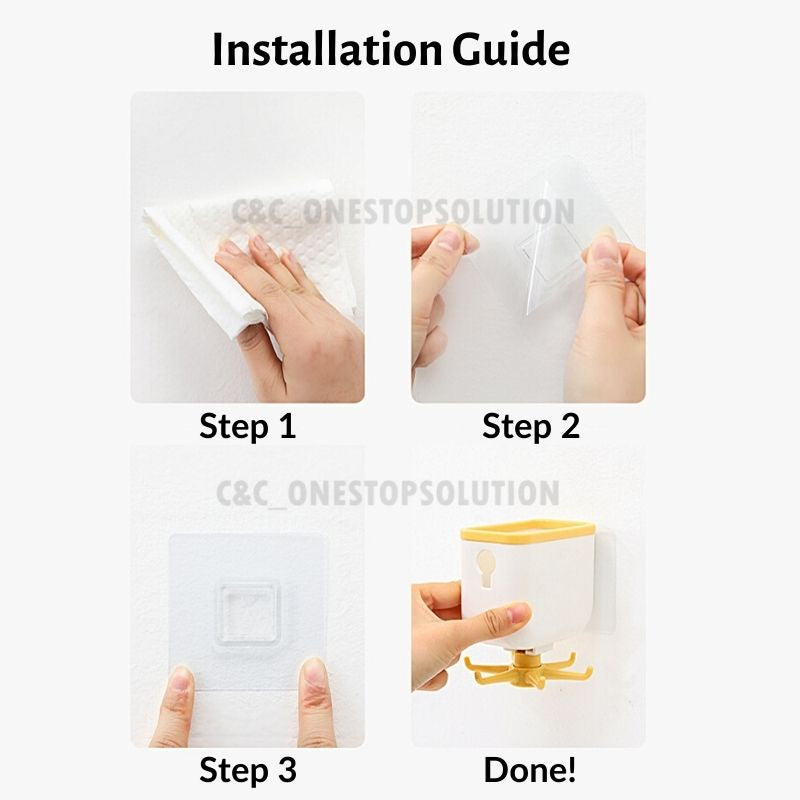 C&C 360 Degree Rotate Kitchen Hanger Self Adhesive Multifunction 6 Hooks Storage Rack Kitchen Hooks Tapes Adhesives Wall Hook