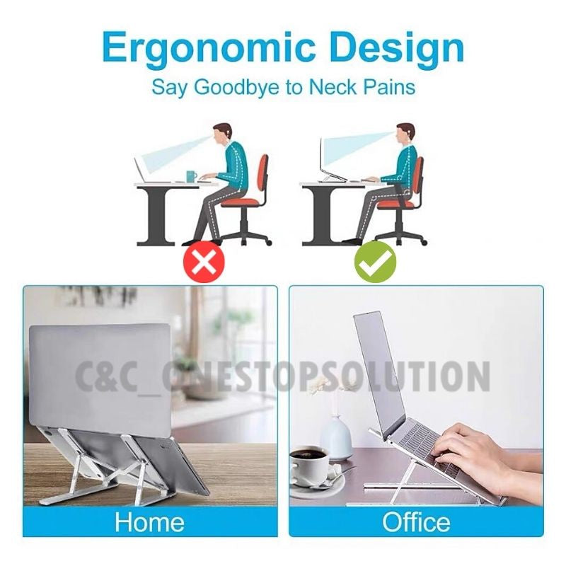 C&C Portable Laptop Stand Adjustable Foldable Laptop Holder Non-Slip Support Base Notebook Stand Healthy Posture
