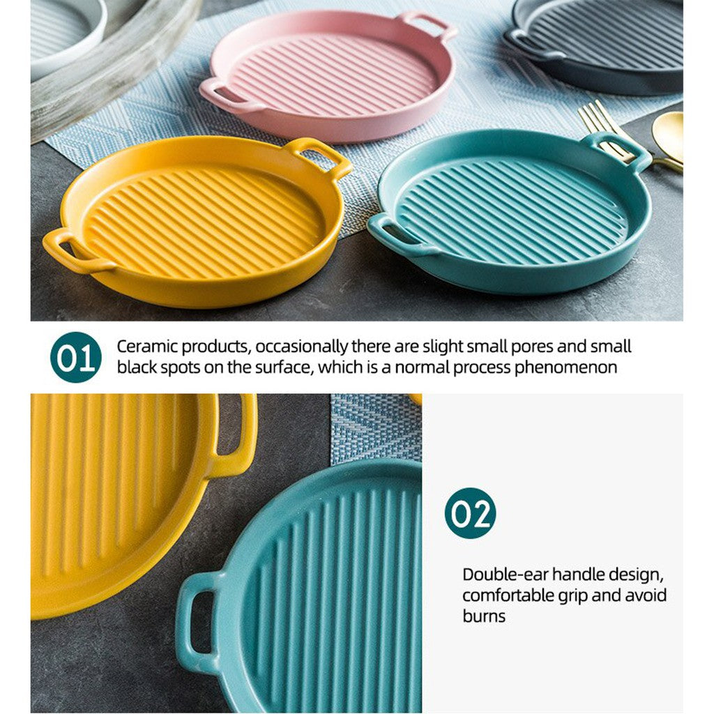 Nordic Style Ceramic Baking Plate Creative Dish Home Hotel Restaurant Ceramic Two Ear Pizza Plates Fruit Macaron
