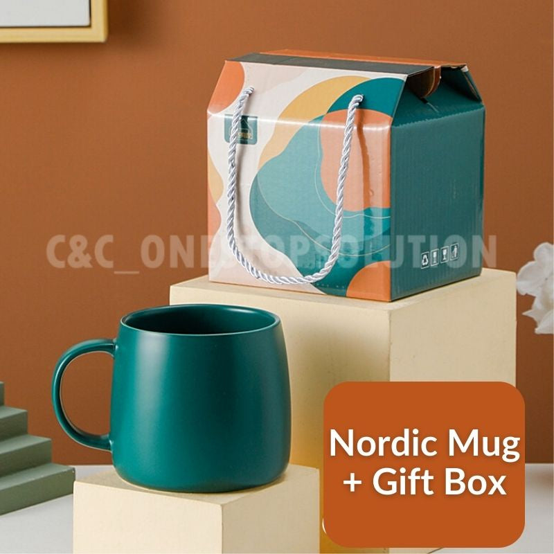 C&C Ceramic Mug With Spoon Gift Set Coffee Cup Cawan Office Ceramic Cup Barista Coffee Mug