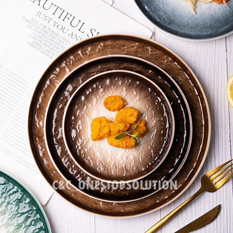 C&C INS Style Ceramic Plate Stone Texture Nordic Plate Dessert Plate Breakfast Plate Western Plate Tableware Pinggan