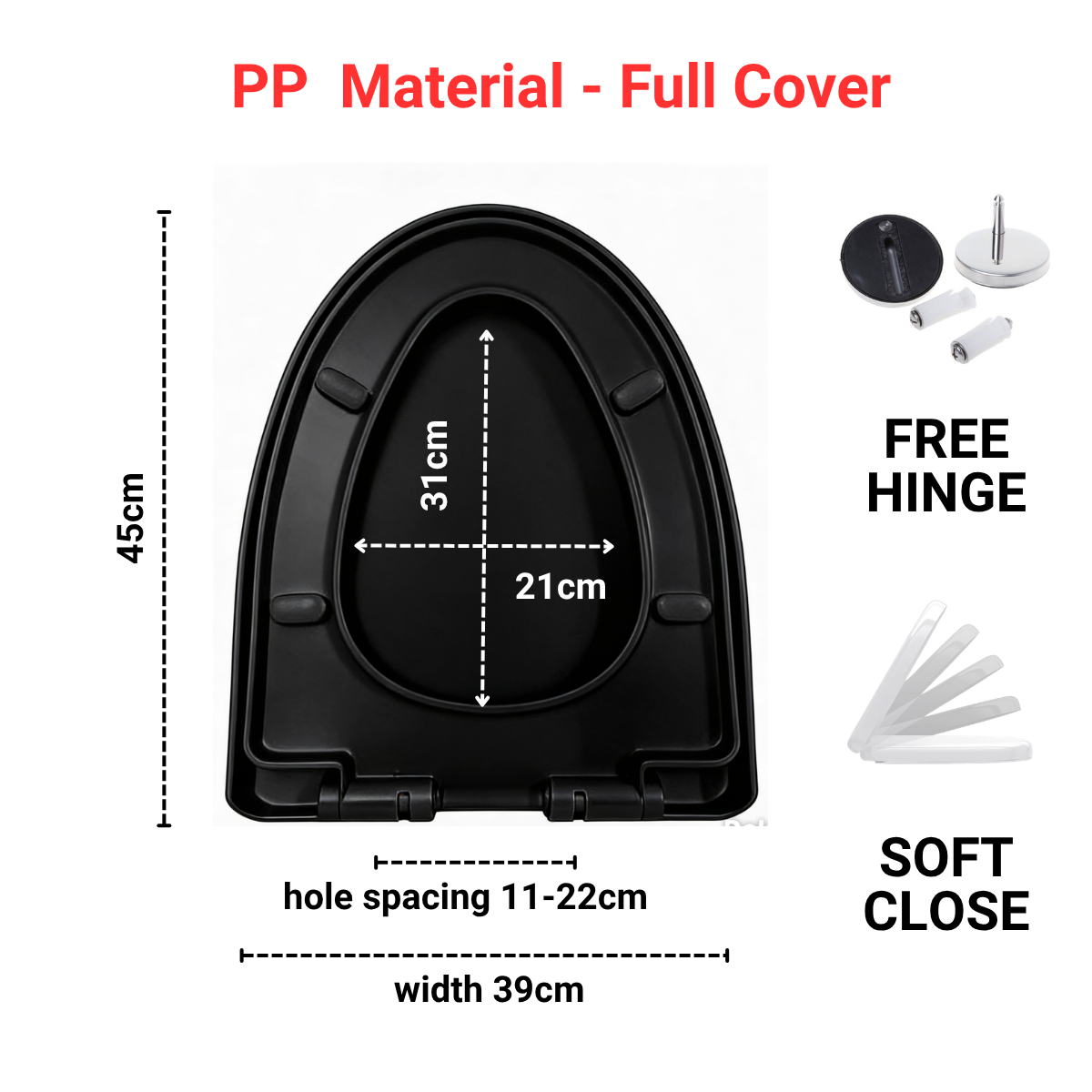 Toilet Seat Cover With Soft Close - V Shape - PP material - Full Cover