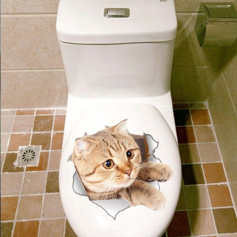 C&C Cute Cats Pattern 3D Wall Stickers / 3D Kitten Cat Bathroom Toilet Stickers / Home Decoration Animals Vinyl DIY