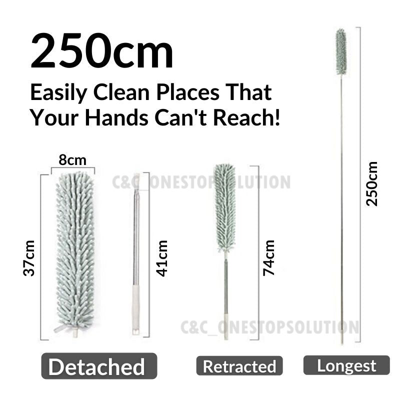 C&C 250cm Long Microfiber Duster Nordic Extendable Duster Retractable Microfiber Cleaning Brush Flexible Washable