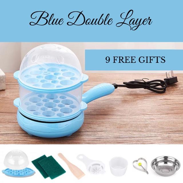 2 in 1 Mini Multifunction Electric Non Stick Frying Pan and Egg Cooker Boiler Steamer Periuk Nasi Steamer