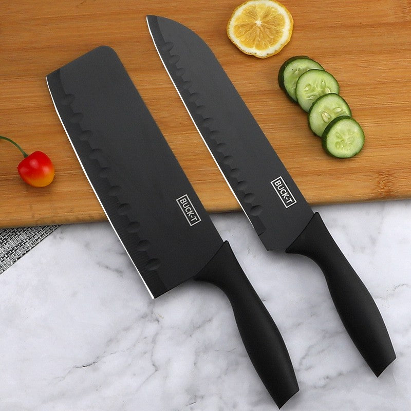 Set of 5 Stainless Steel Knife with Black Oxidation lron Coating Kitchen Chef Knife Set Peeler