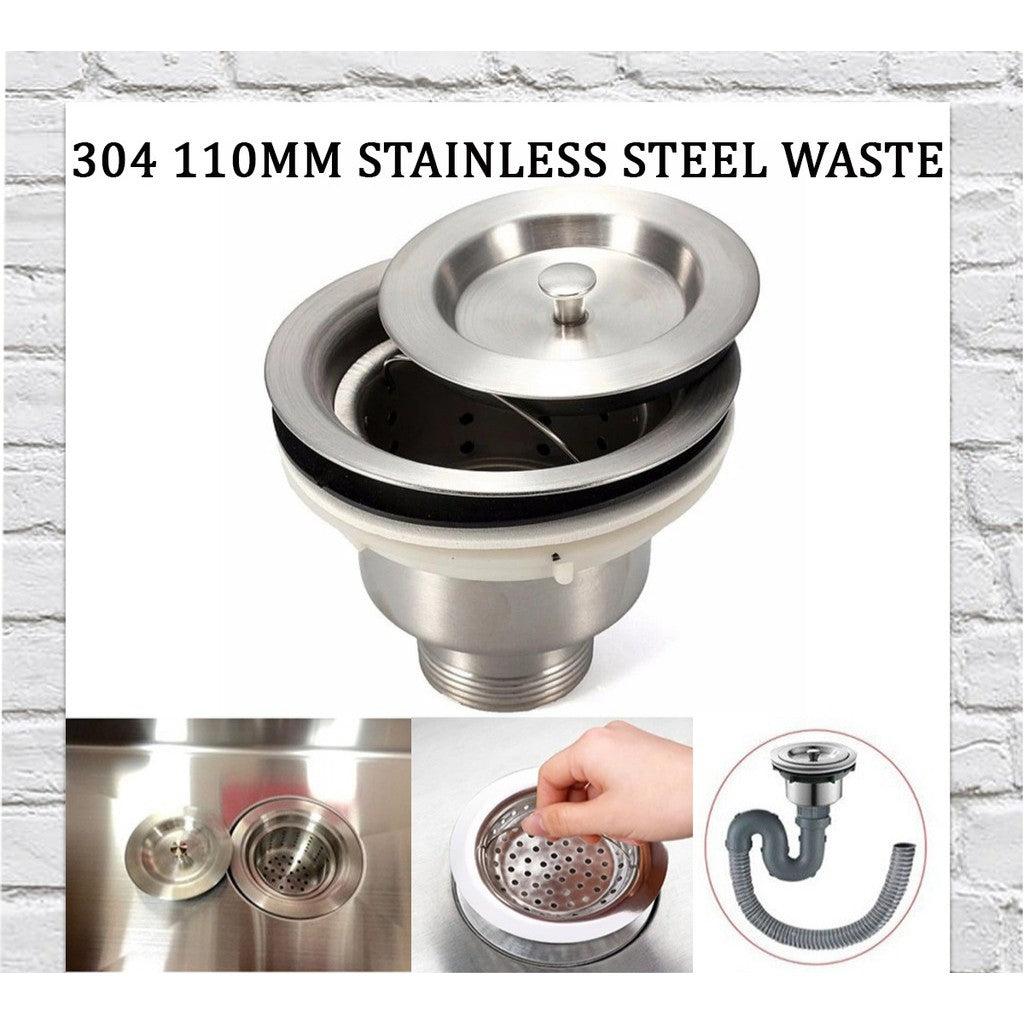 C&C SUS304 Stainless Steel Waste With Filter Trap Strainer 110mm Sisa Keluli Tahan Karat Perangkap Penapis