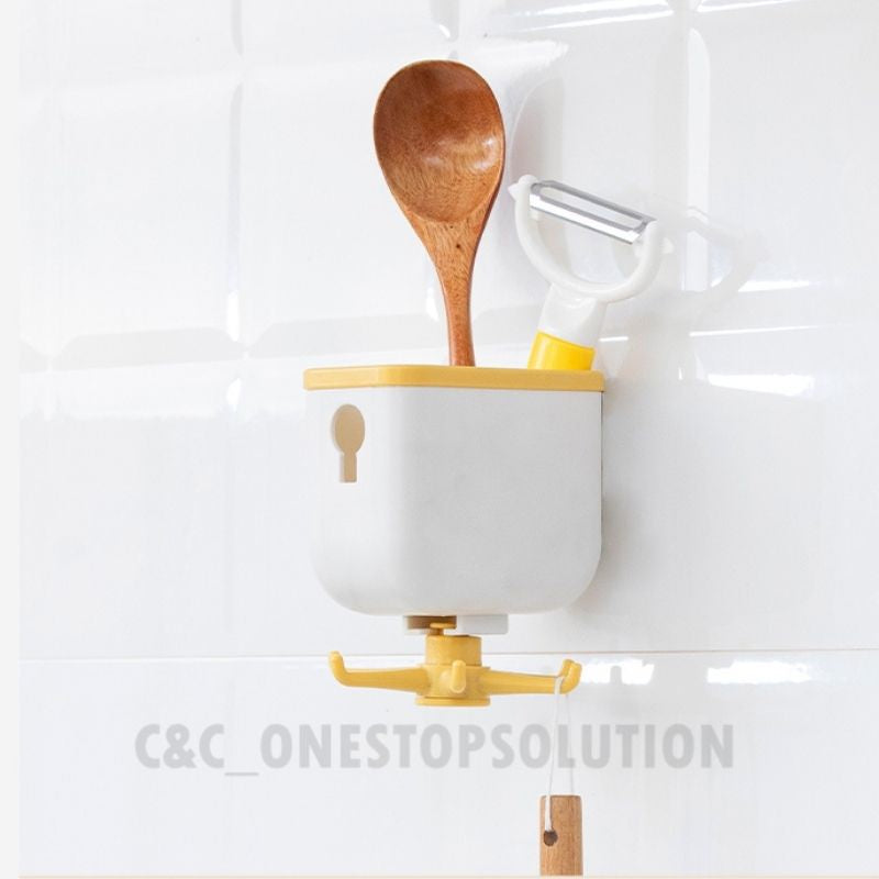 C&C 360 Degree Rotate Kitchen Hanger Self Adhesive Multifunction 6 Hooks Storage Rack Kitchen Hooks Tapes Adhesives Wall Hook