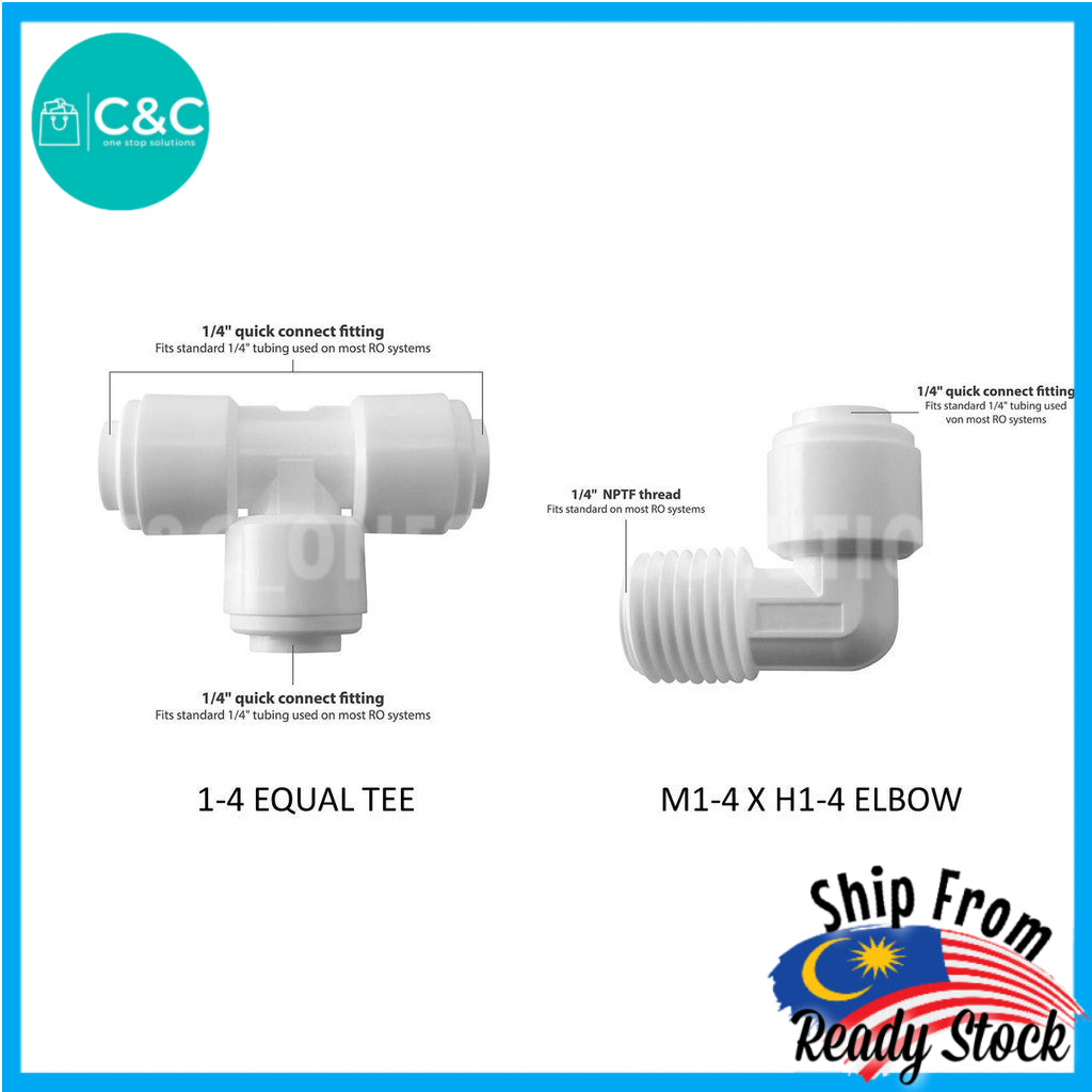 Soket Penapis Air RO Water Filter Fitting 1/4 Inches Faucet Connector/Pcs Union