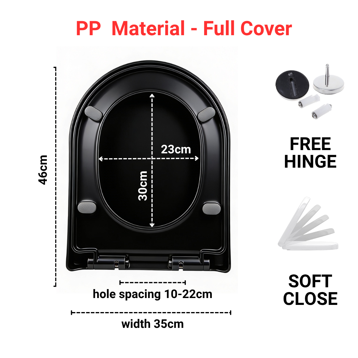 Toilet Seat Cover With Soft Close - U Shape - PP material - Full Cover
