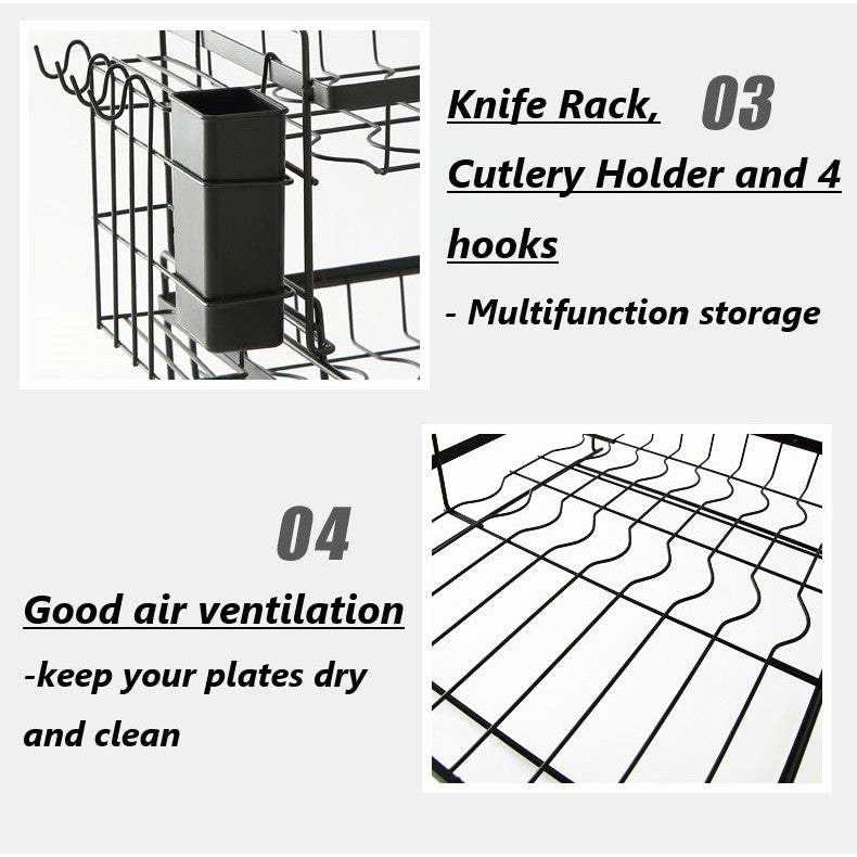 LARGE 3 Tier Stainless Steel Dish Rack Drainers Kitchen Rack 3 Lapis Mengering Pinggan MangkukSudu Garpu