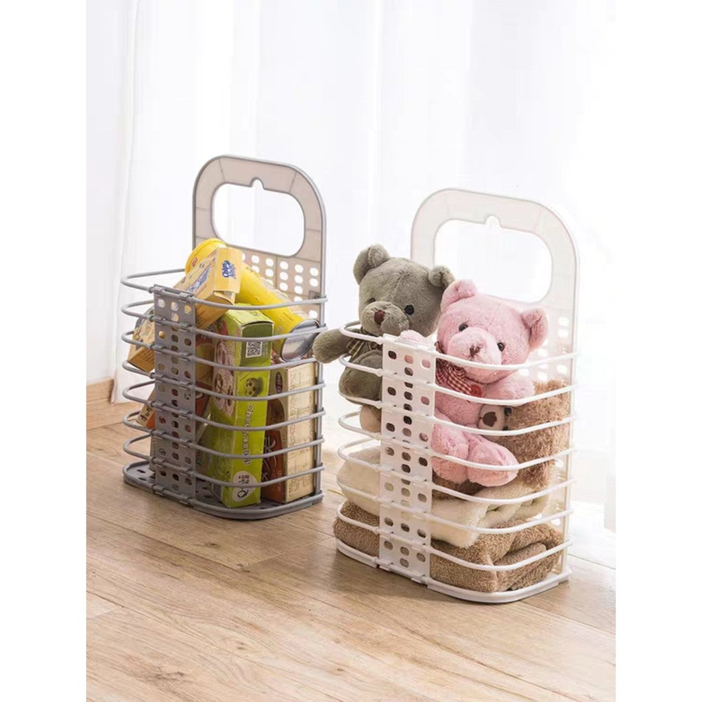 Foldable Wall Hanging Laundry Basket Clothes Organiser With Stand Toys Storage Snacks Storage 27*15*46CM