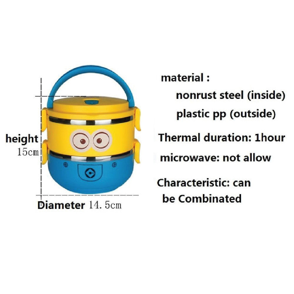Cartoon 1 and 2 layer Stainless Steel Thermal Lunch Box Tupperware Doraemon Lunch Box Hello Kitty Lunch Box Minions
