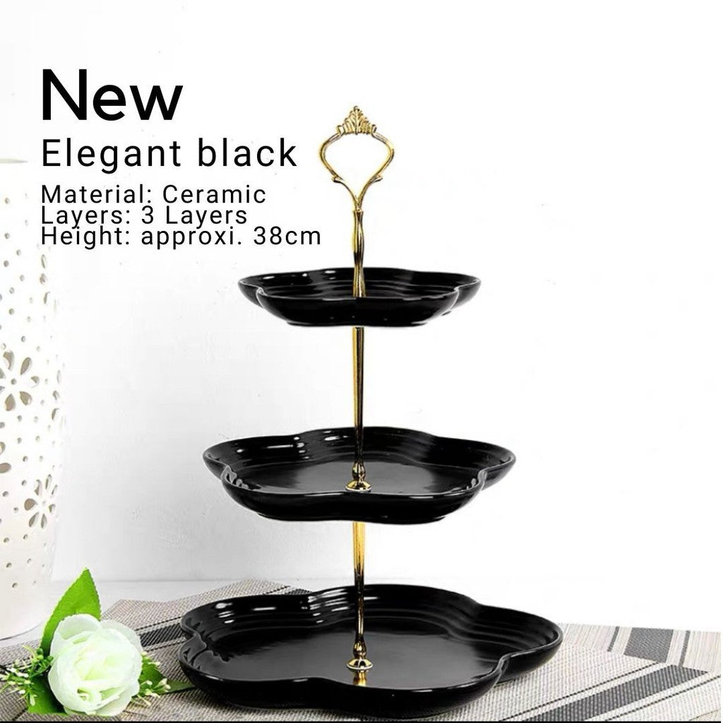 C&C Thick 3 Tier Dessert Rack Nordic Style Ceramic Plates Fruit Tray Cake Tray Portable Candy Stand Holder