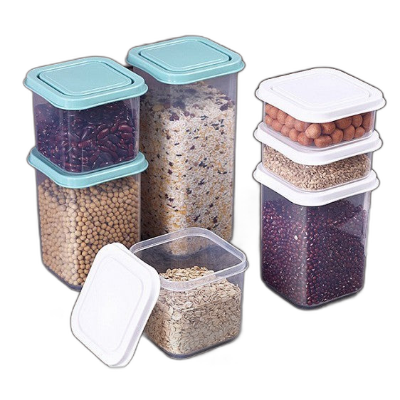 9 Pcs Set Multi-Functional High Quality Rectangle Transparent Airtight Type Airtight Dry Food Storage Containers
