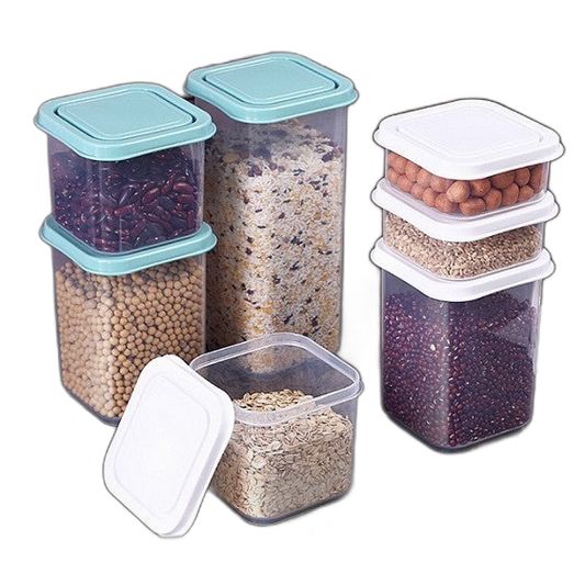 9 Pcs Set Multi-Functional High Quality Rectangle Transparent Airtight Type Airtight Dry Food Storage Containers