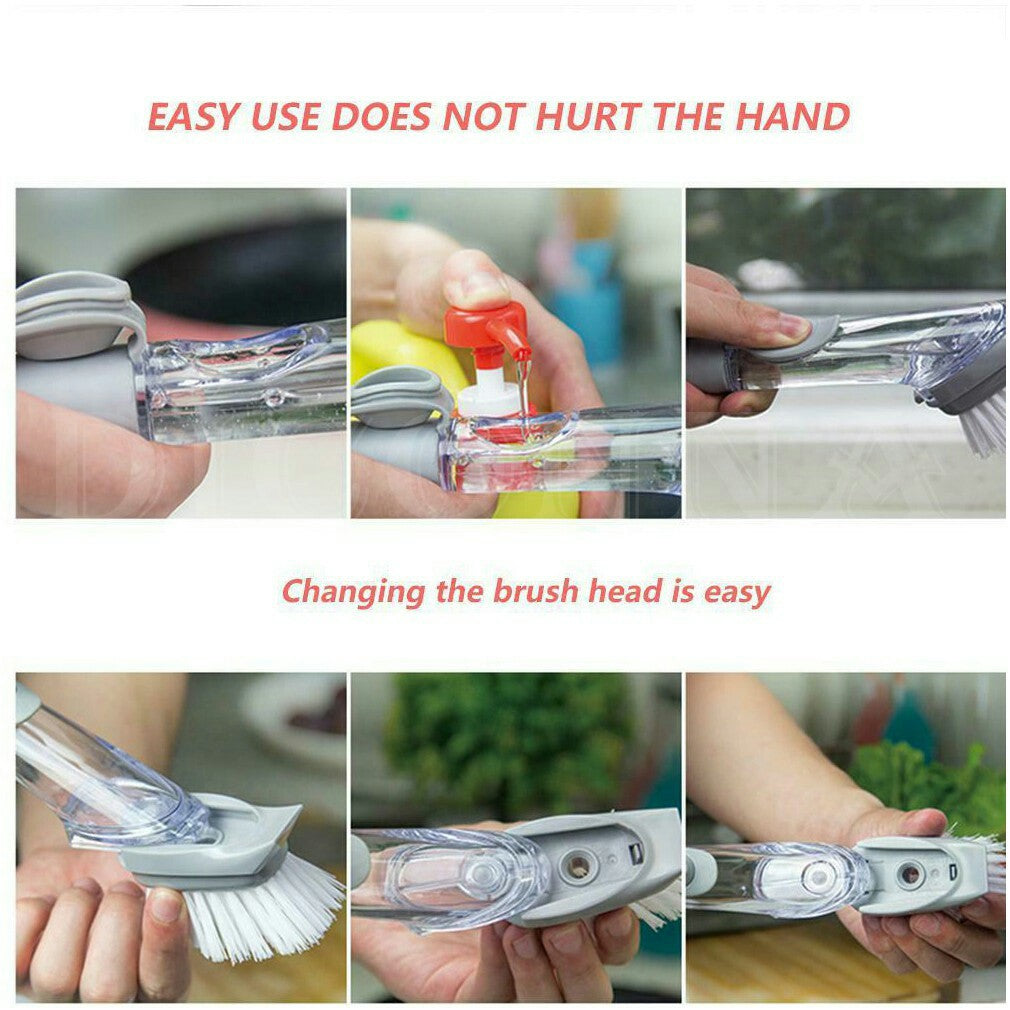 C&C 2 in 1 Long Handle Cleaning Brush with Soap Dispenser Dish Washing Brush Set Long Handle Lazy Kitchen Brush