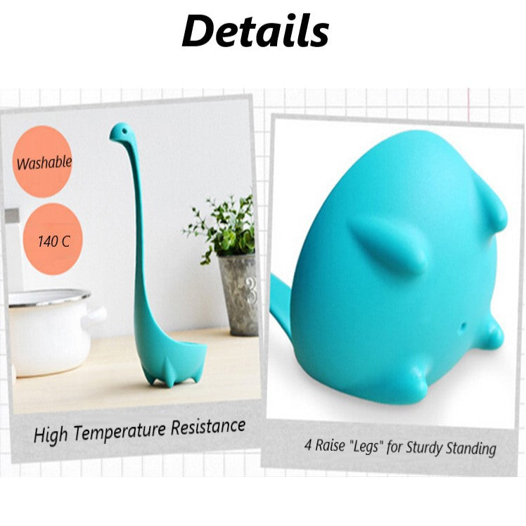 Creative Dinosaur Long Handle Stand-up Soup Spoon Toughened Nylon Lake Monster Modeling Ladle Food safe