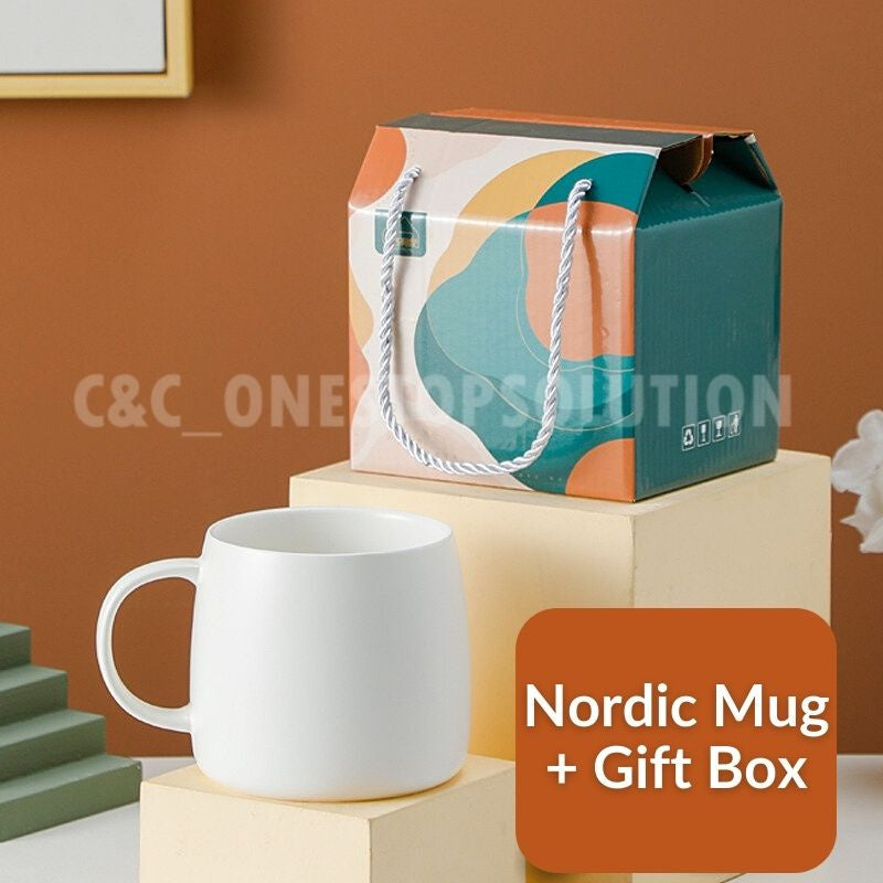 C&C Ceramic Mug With Spoon Gift Set Coffee Cup Cawan Office Ceramic Cup Barista Coffee Mug
