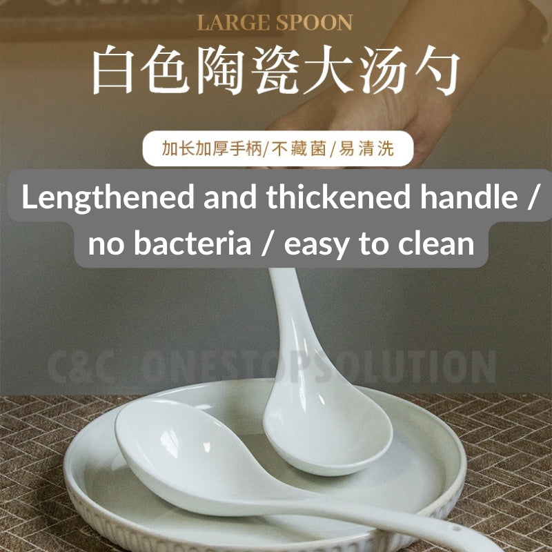 C&C Long Handle Ceramic Spoon Porcelain Spoon Soup Spoon Public Spoon Sup Spoon