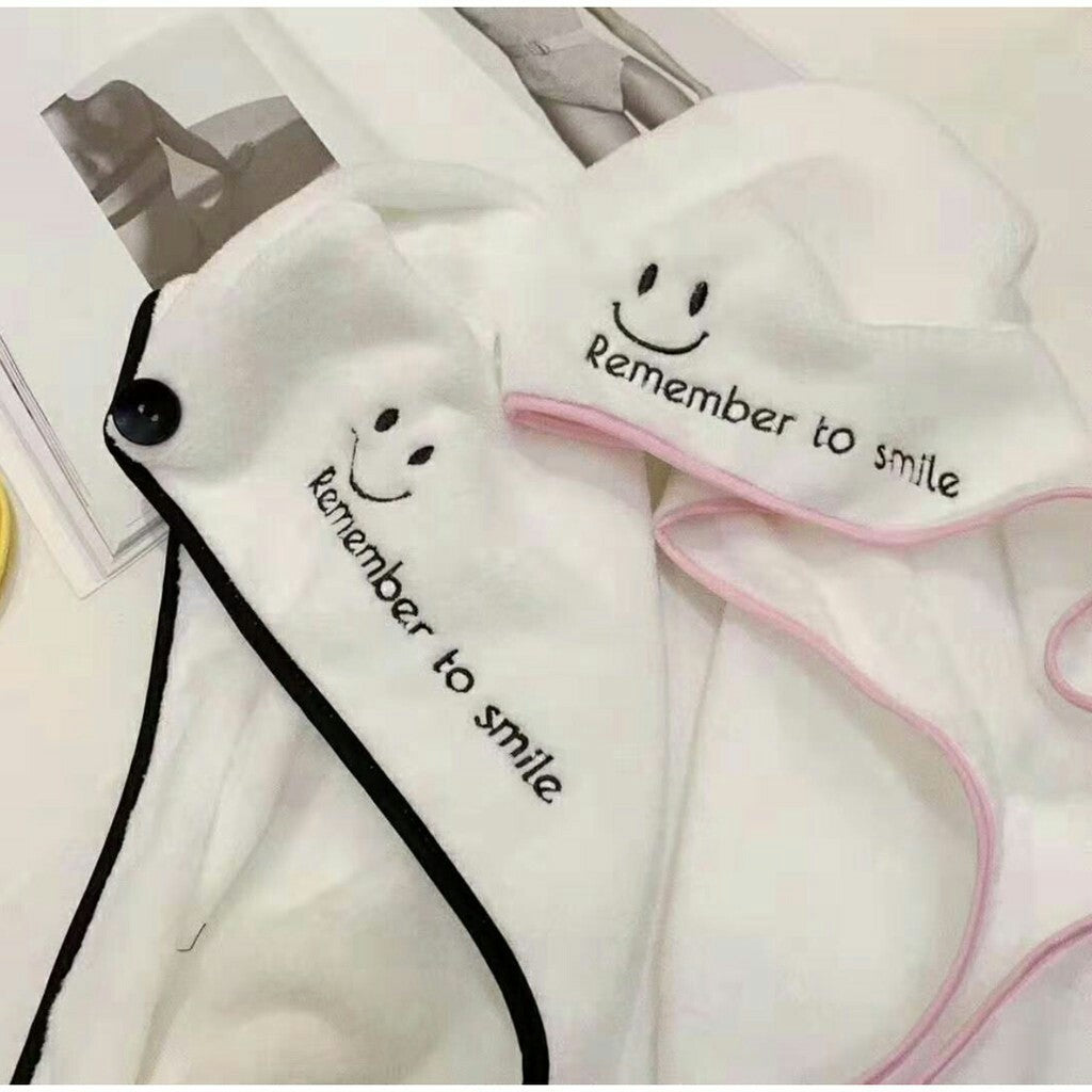 Absorbent Quick Dry Wrap Hair Hat Smiley pattern icon Bathe Shower Towel Cap Coral Fleece