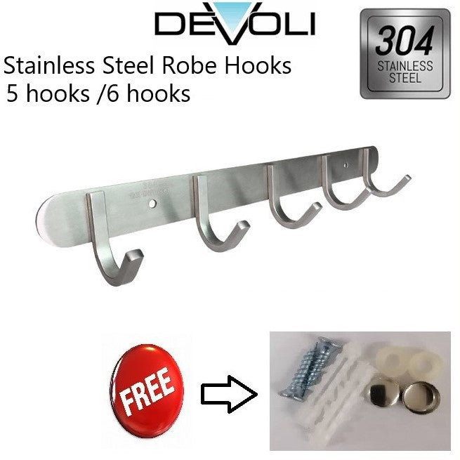 PREMIUM High Quality Steel Hook Under Cabinet 6 Hooks Hanger Under Shelf Hanging Rack Punch Free Stainless Steel