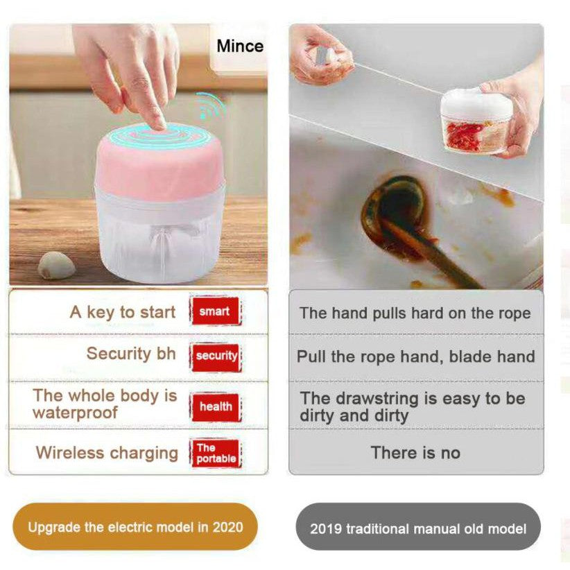 Rechargeable Electric Mini Food Chop Garlic Grinder Smart Electric Vegetable Chopper Meat Grinder Crusher Artifact