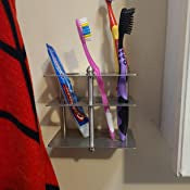 C&C Stainless Steel Toothbrush Holder Standing Toothbrush Holder Toothpaste Organizer Stand Bathroom Storage