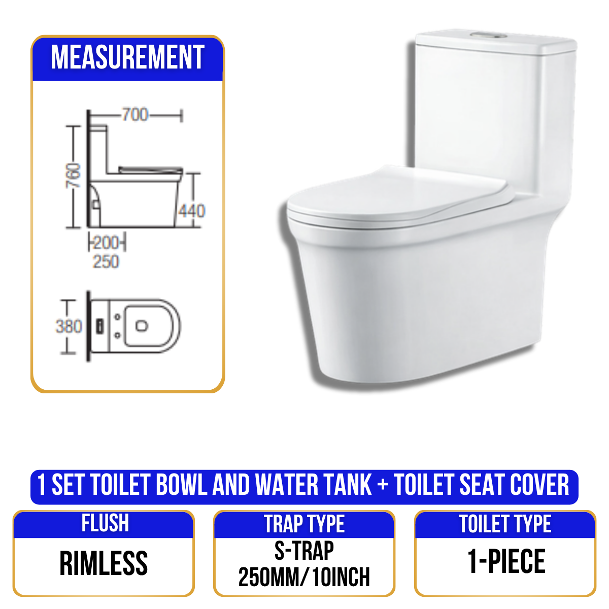 Toilet Bowl C650 - S Trap - 1 Piece