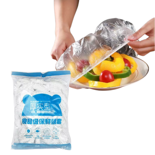 C&C 100pcs Penutup Makanan Pakai Buang Plastik Bungkus Elastik 100pcs Disposable Food Cover Wrap Plastic Elastic Wrap