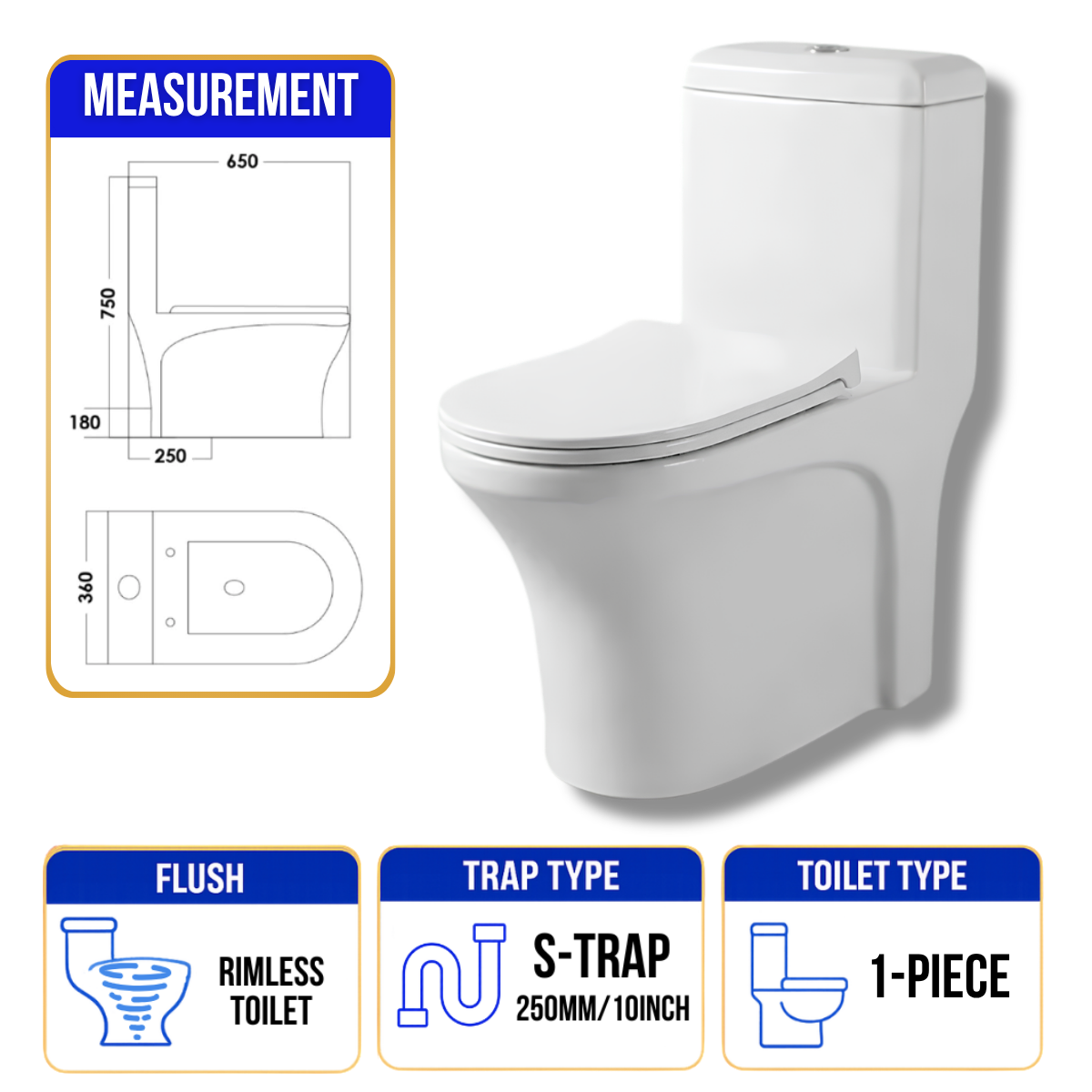 Toilet Bowl A388 - S Trap - 1 Piece