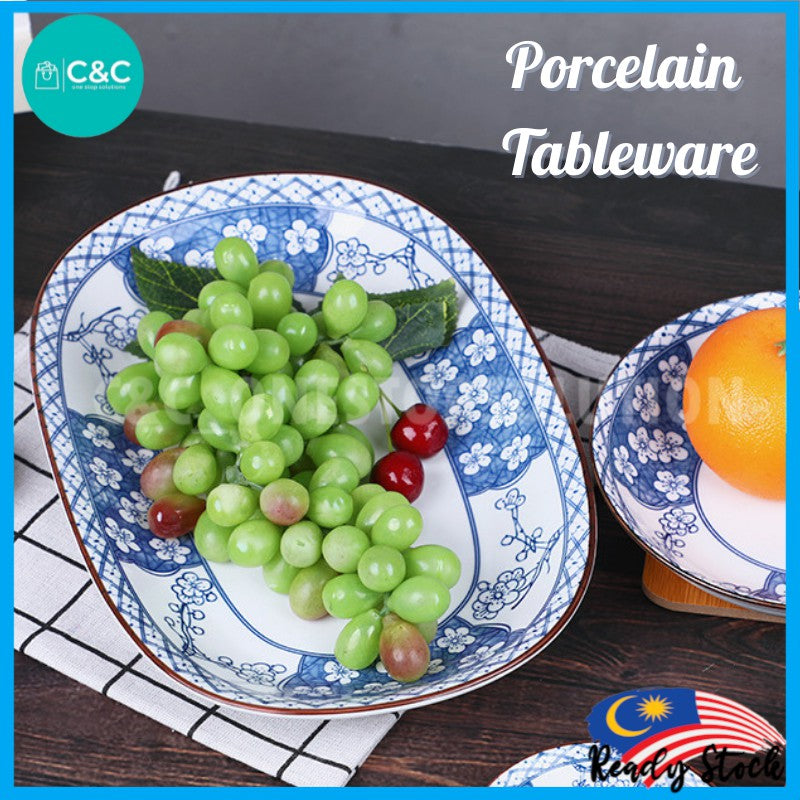 Japanese-Style Porcelain Rectangular r Dinner Plate Tableware Home Ceramic Plate Underglaze Color 038