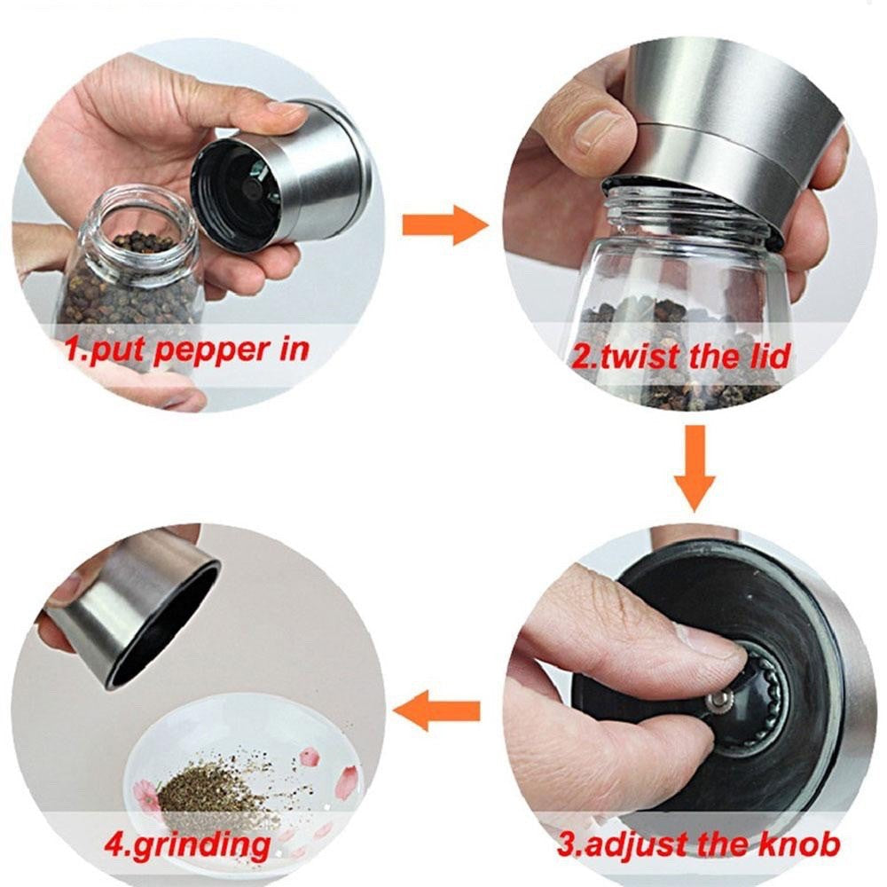 Adjustable Grind Size Black Pepper Grinder Pepper Sea Salt Mung Bean Millet Grinder Kitchen Seasoning Jar Adjustable 304