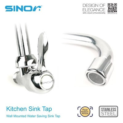 Kitchen Faucet Sink Tap Water Tap Wall Mounted Water Sink Tap Chrome Finishing 42.5x195x290mm S-1003-W