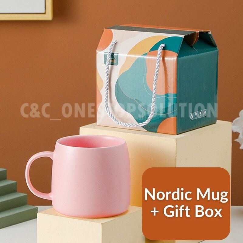 C&C Ceramic Mug With Spoon Gift Set Coffee Cup Cawan Office Ceramic Cup Barista Coffee Mug