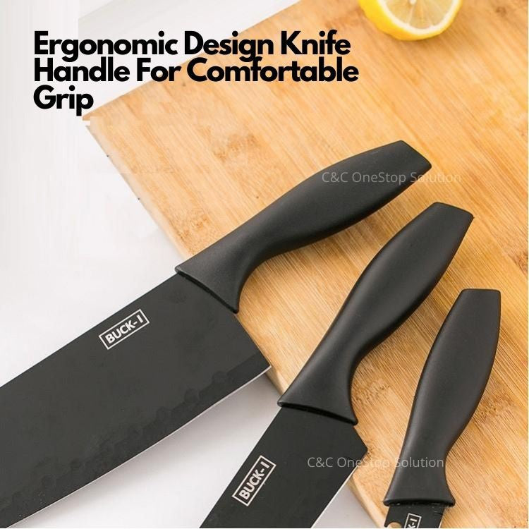 Set of 5 Stainless Steel Knife with Black Oxidation lron Coating Kitchen Chef Knife Set Peeler
