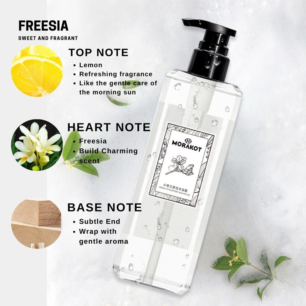 MORAKOT Luxury Shower Gel Perfume Body Wash Wind Blue Bells Freesia Refreshing & Long Lasting Fragrance Reduce Stress