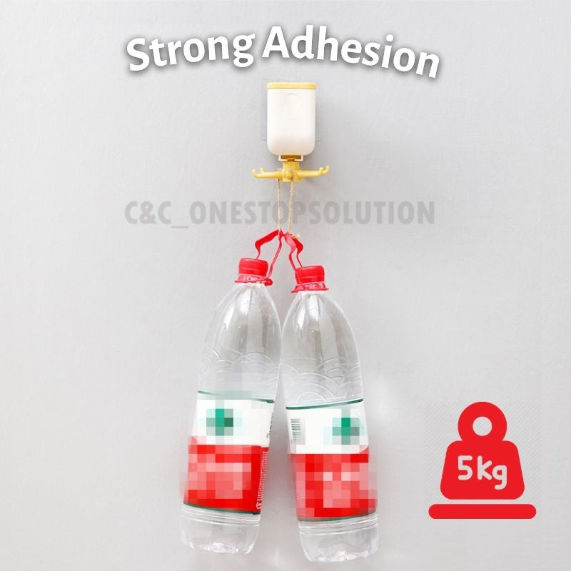 C&C 360 Degree Rotate Kitchen Hanger Self Adhesive Multifunction 6 Hooks Storage Rack Kitchen Hooks Tapes Adhesives Wall Hook