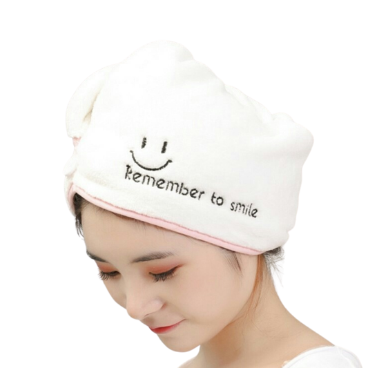 Absorbent Quick Dry Wrap Hair Hat Smiley pattern icon Bathe Shower Towel Cap Coral Fleece