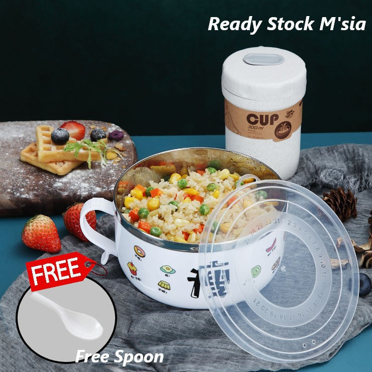 Cup Shape Stainless Steel Instant Noodles Insulated Lunch Box with cover and spoon