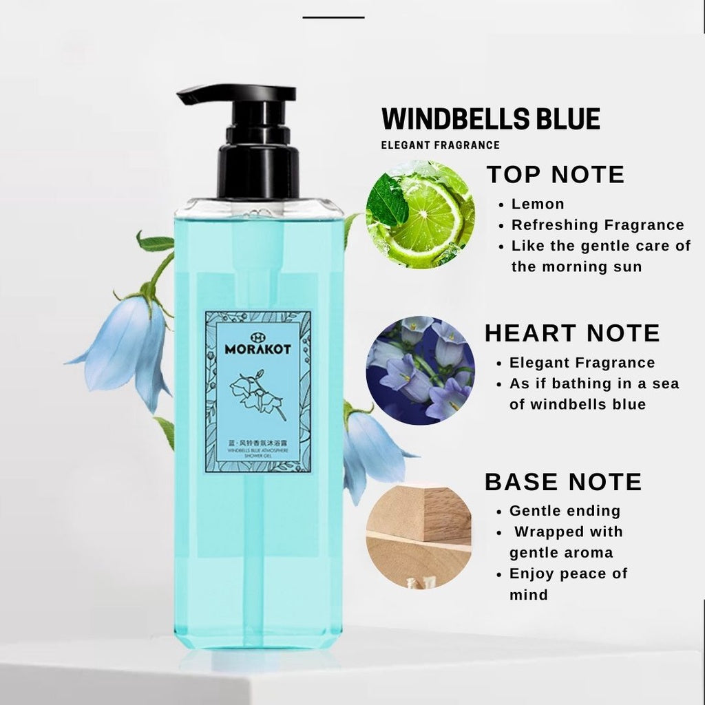 MORAKOT Luxury Shower Gel Perfume Body Wash Wind Blue Bells Freesia Refreshing & Long Lasting Fragrance Reduce Stress