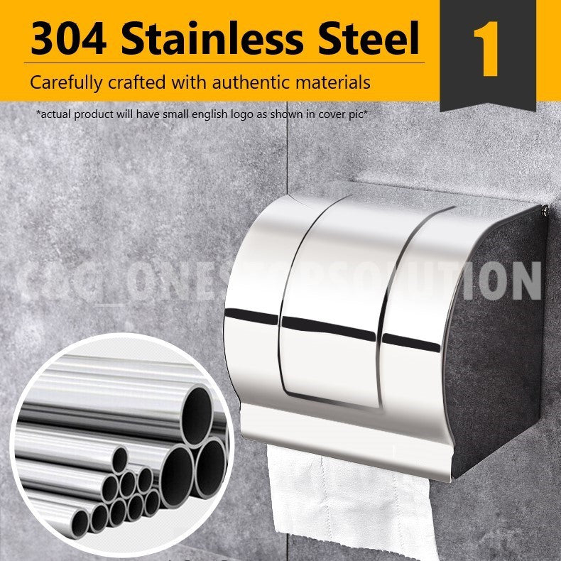 LARGER Solid SUS304 Stainless Steel Toilet Paper Holder Bathroom Tissue Box Wall Mounted Toilet Paper Roll Box C&C_ONE