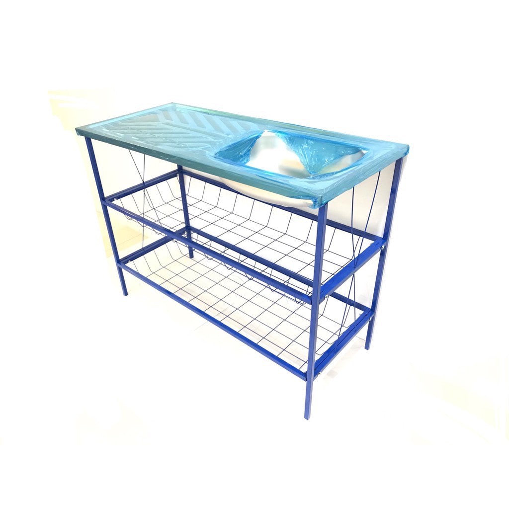 Blue Sink Stand And Stainless Steel Sink Set Dish Washer Rack /Sinki Dapur Set