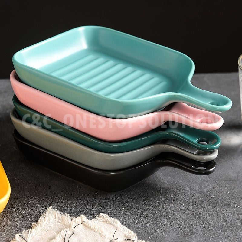 C&C Nordic Style Ceramic Plate With Handle Salad Pizza Pasta Roasted Vegetables Baked Oven Baking Plate
