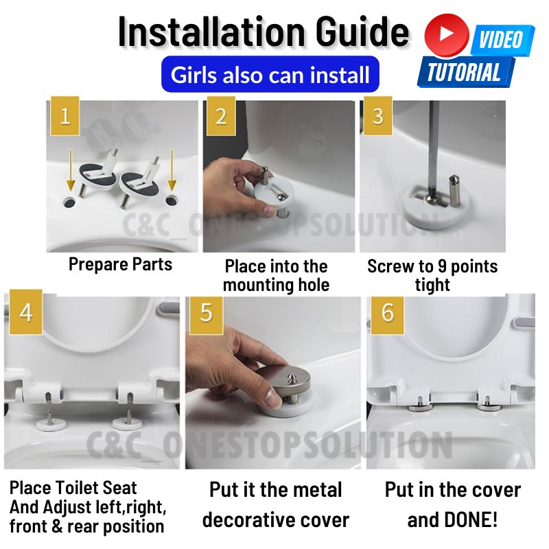 C&C Heavy Duty U Shape Toilet Seat Cover With Soft Close Adjustable Hinge Penutup Mangkuk Duduk Tandas Johnson Sorento